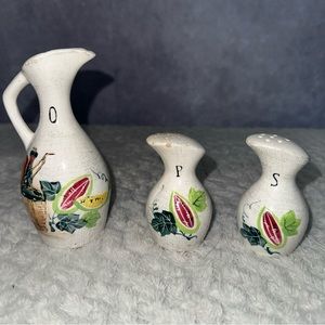 Vintage Ceramic Wine Bottle And Melon Design Ucagco Japan Salt Pepper Oil Set